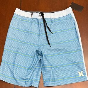 Hurley boys Light Blue and Yellow Striped Board Shorts